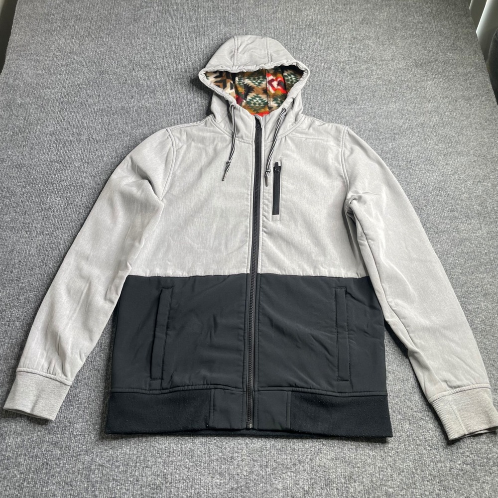 Dravus Hooded Jacket Mens Small Grey Black Aztec Fleece Lined Softshell Hoodie